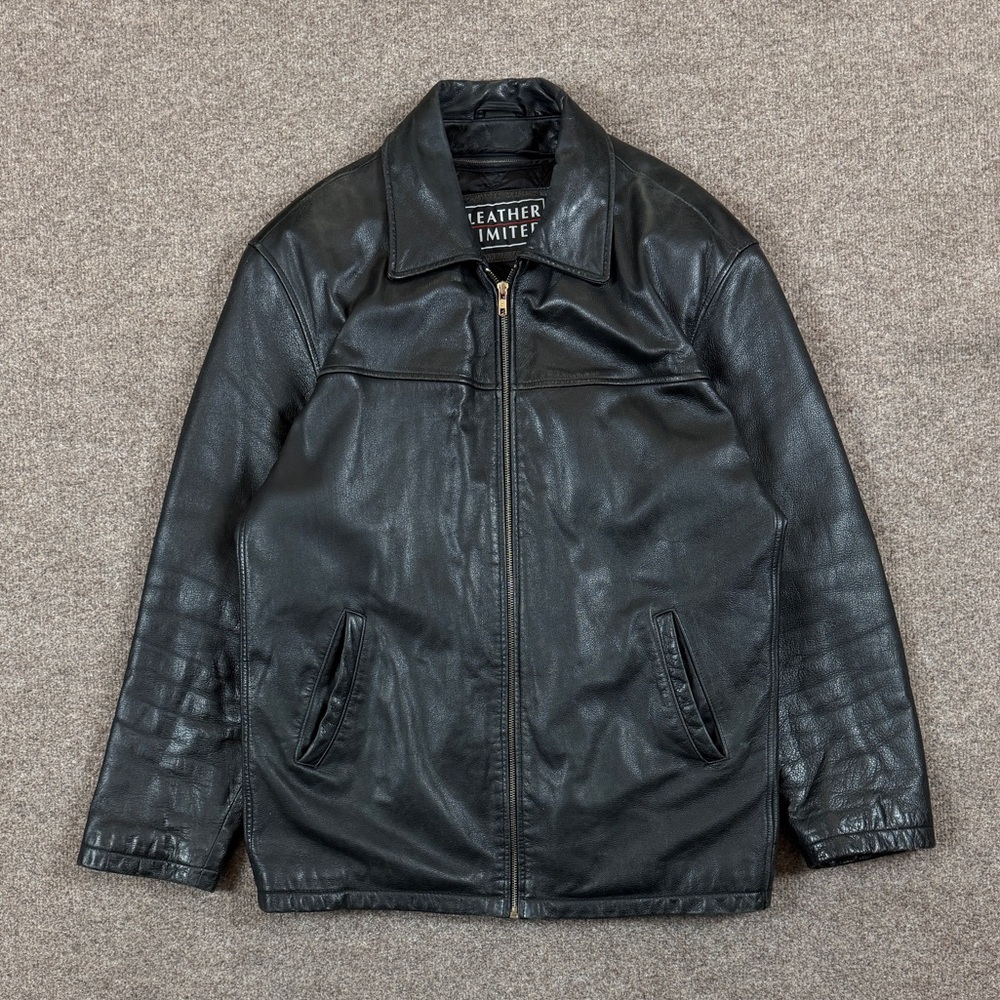 Leather Limited Black Leather Harrington Jacket Men’s M Full Zip Removable Liner